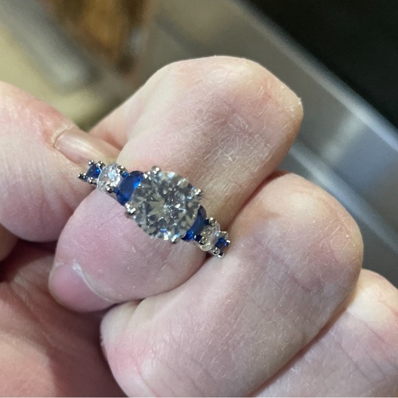 Fashion engagement CZ diamond and sapphire ring size 8.5 - Picture 3 of 5